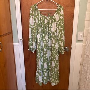 Ava & Viv Women's Floral Midi Dress Size 1X Green & White Hawaiian Print